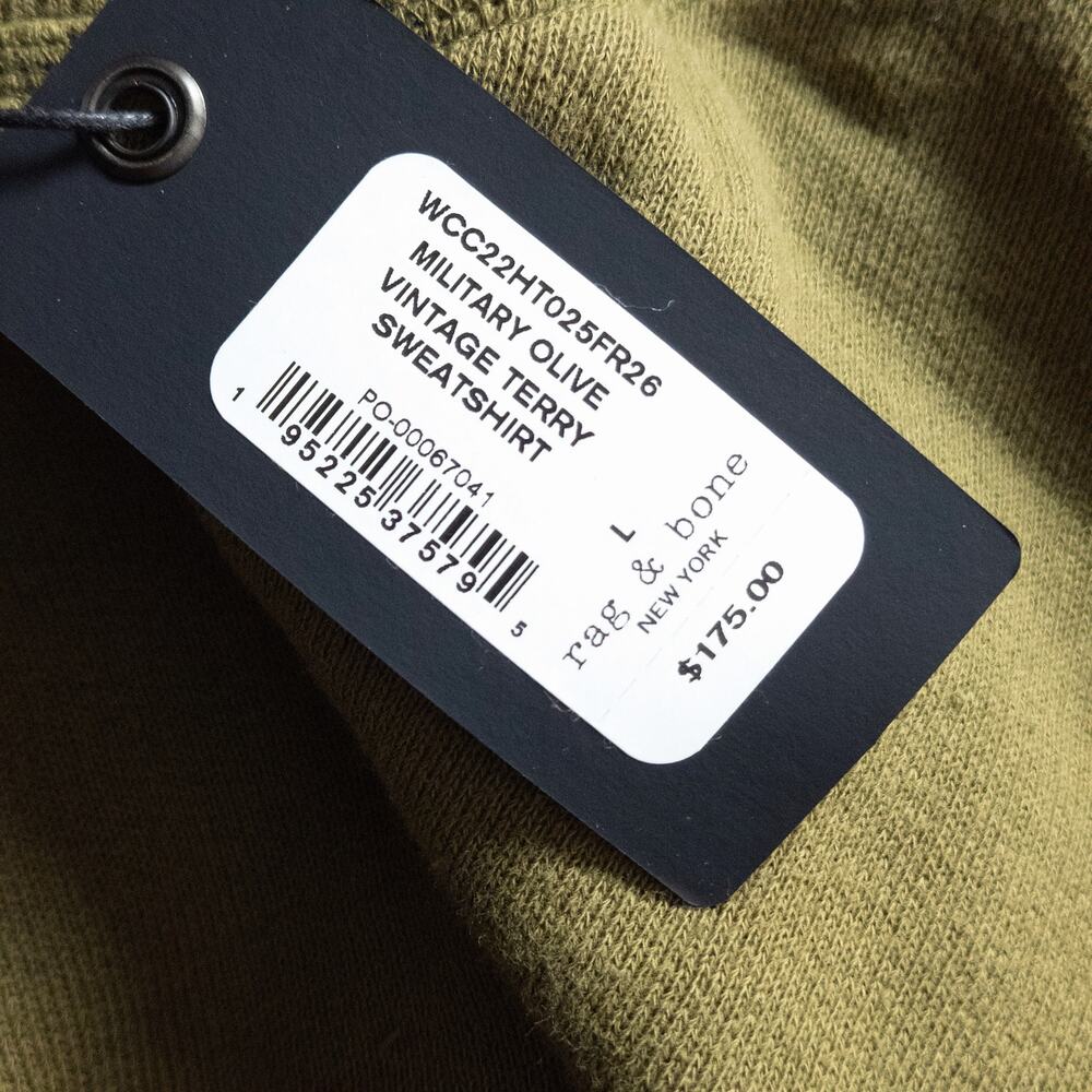 Rag & Bone Cropped Sweatshirt L Olive Minimalist Indie Normcore Modern - Picture 9 of 9